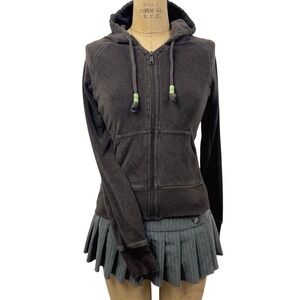 Vintage Indie Sleaze Old Navy Hoodie Zip Up Green Beads Y2K Grunge Size S